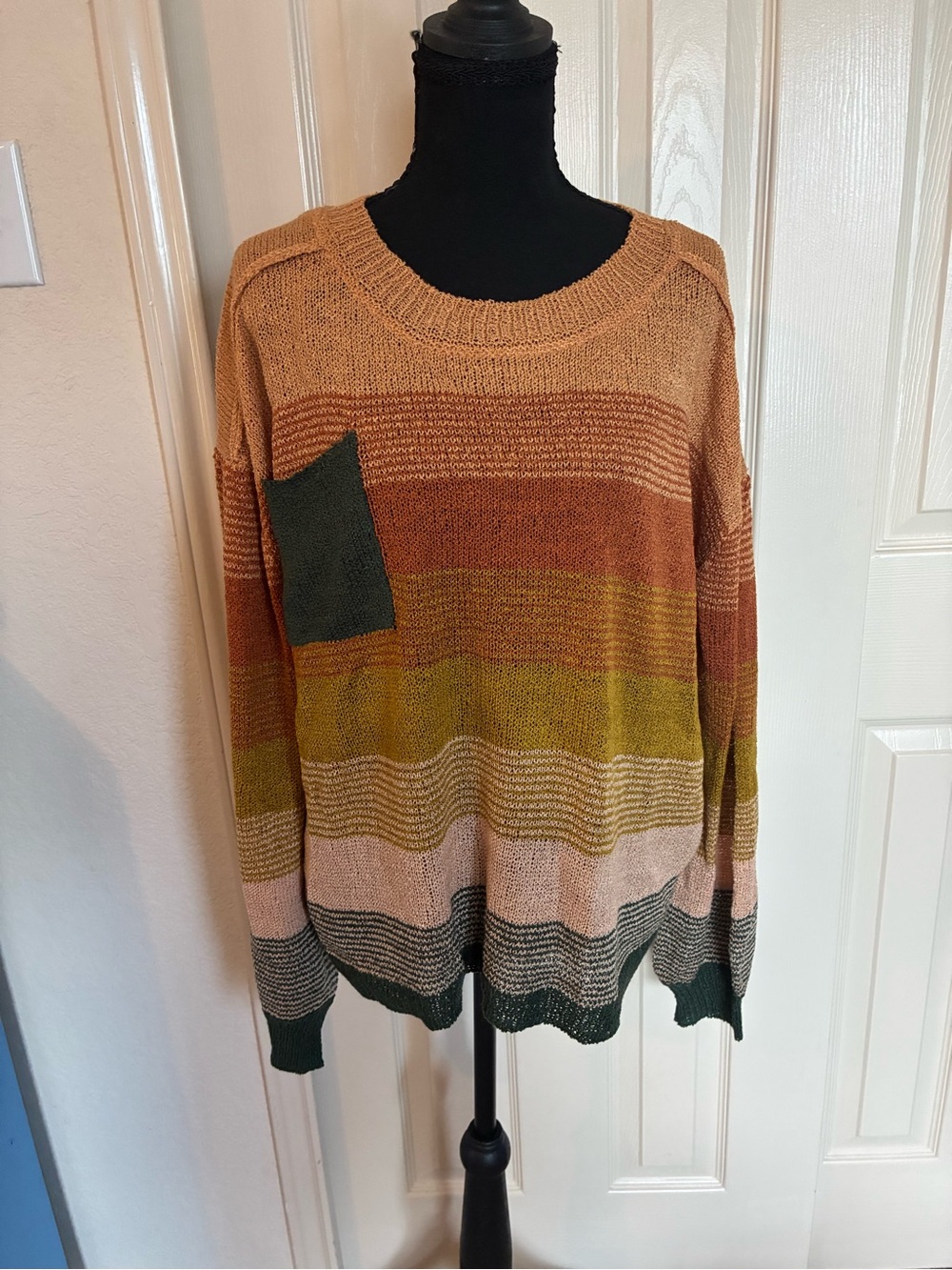 Hayden Striped Crewneck Sweater in Green Pink Tan